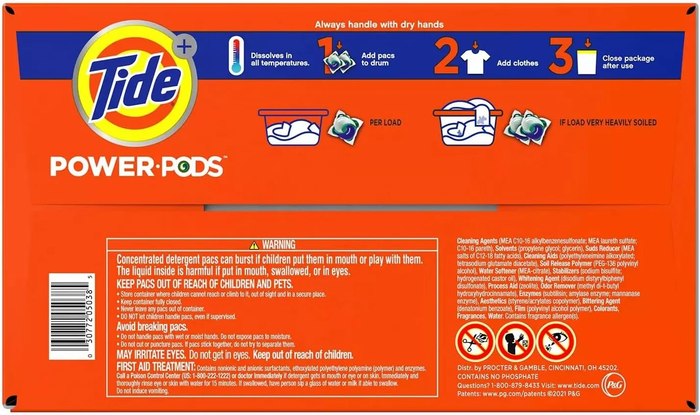 پودر لباسشویی Tide Power PODS Heavy Duty، تمیز کننده بهداشتی (72 عدد)