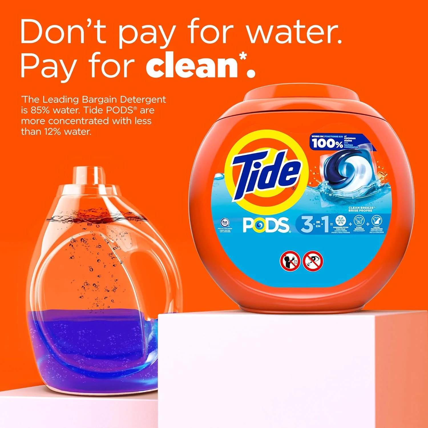 پودر لباسشویی کپسولی Tide PODS، سازگار با ماشین لباسشویی HE، بسته 76 عددی، تمیز کننده قوی 3 در 1 در یک مرحله، با رایحه Clean Breeze