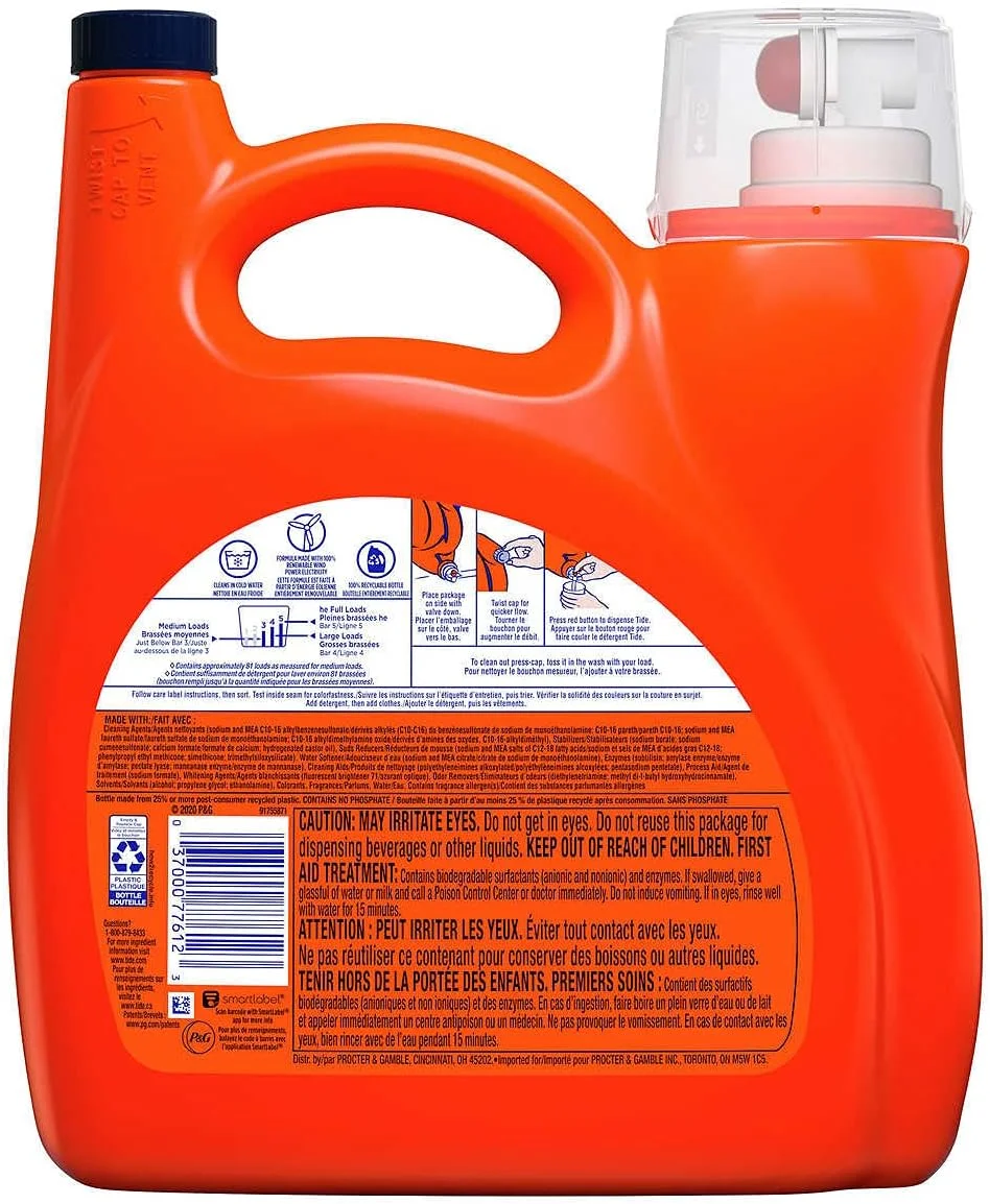 مایع لباسشویی فوق غلیظ Tide Advanced Power Oxi Plus جایگزین سفید کننده 4.43 لیتر/150 اونس مایع - 81 بار شستشو