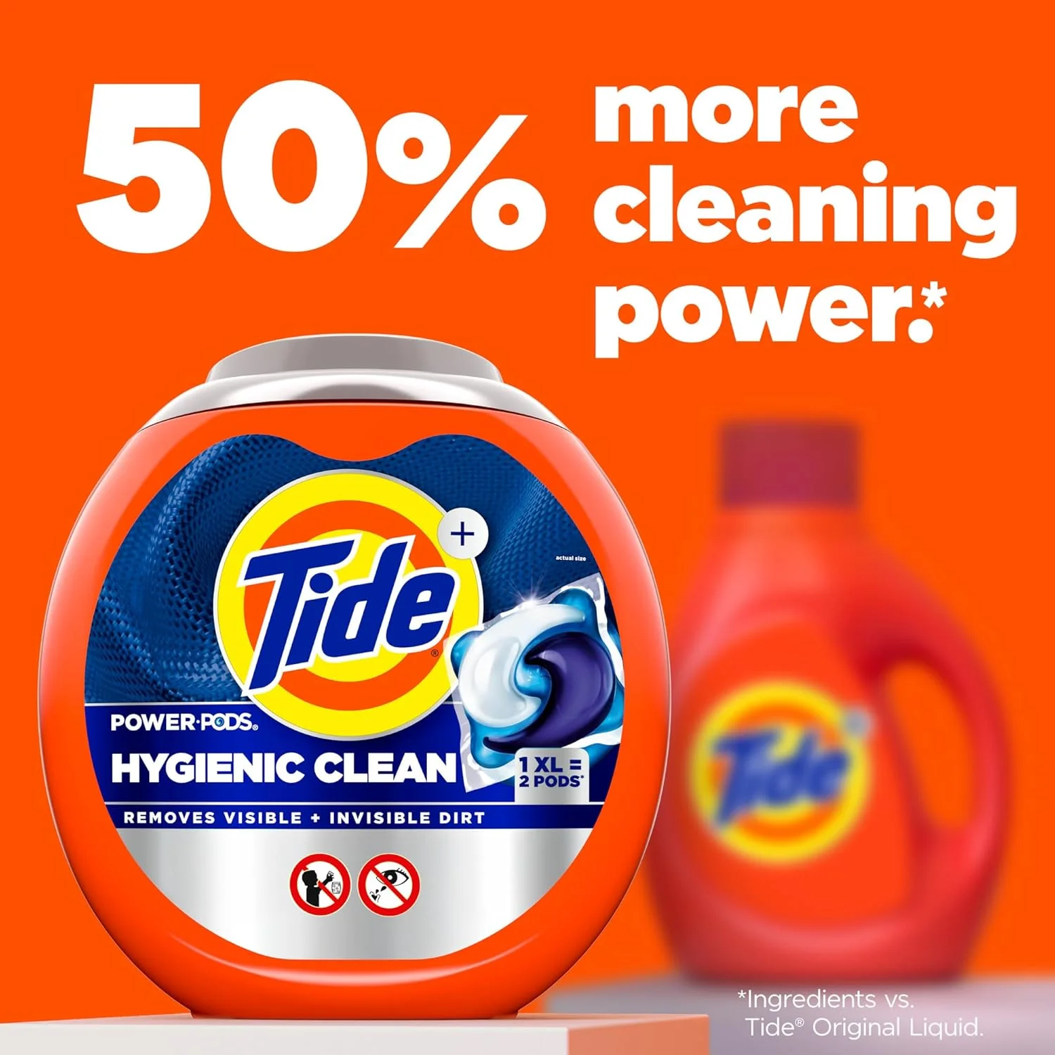 پودر لباسشویی کپسولی Tide Power PODs Hygienic Clean Heavy Duty، سازگار با ماشین لباسشویی HE، تعداد 45 عدد، ضد حساسیت، بدون رنگ و عطر، برای آلودگی های قابل مشاهده و غیر قابل مشاهده