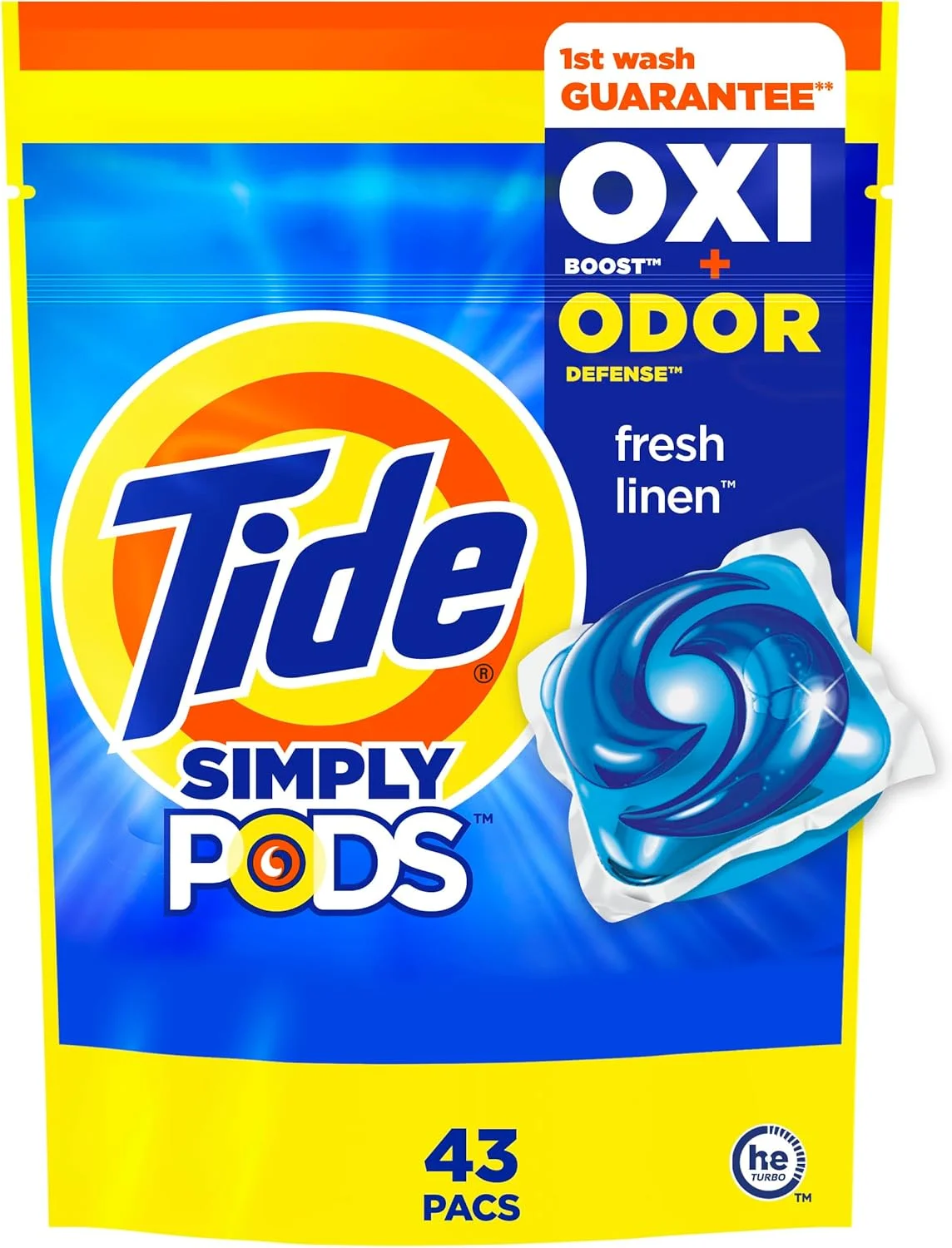 پودر لباسشویی کپسولی Tide Simply Pods Odor Rescue، 3 در 1، شوینده قوی، از بین برنده بو، رایحه با طراوت، 43 عددی