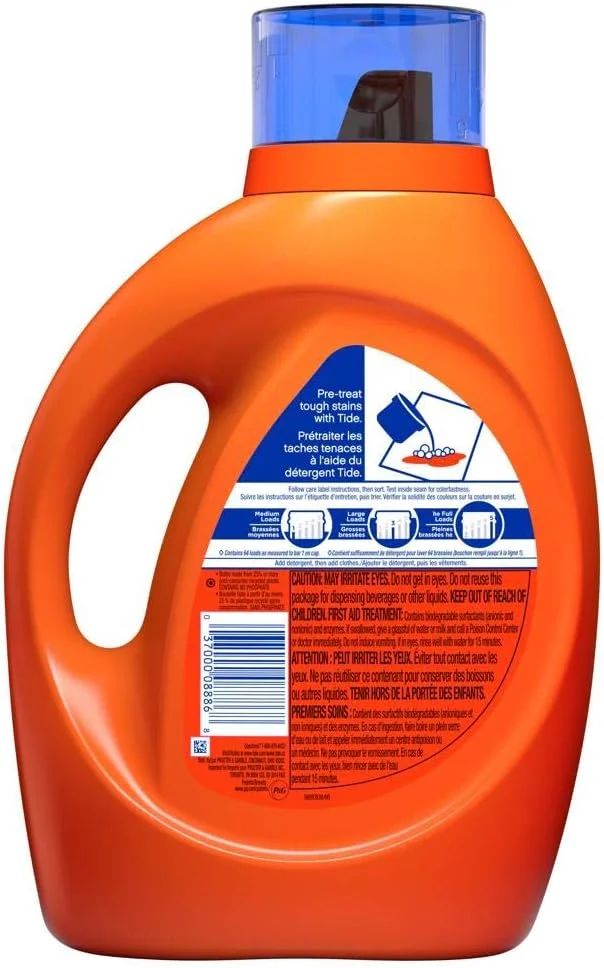 مایع لباسشویی تاید با رایحه اصلی HE Turbo Clean، 64 بار شستشو، 100 fl oz (بسته بندی ممکن است متفاوت باشد)