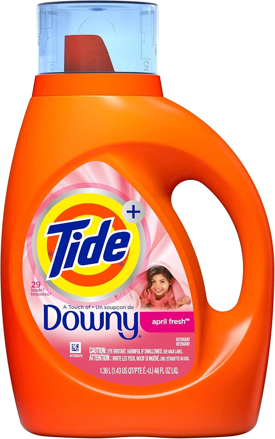 مایع لباسشویی تاید پلاس داونی، رایحه April Fresh، حجم 46 fl oz، مناسب برای 29 بار شستشو، 46 Fl Oz