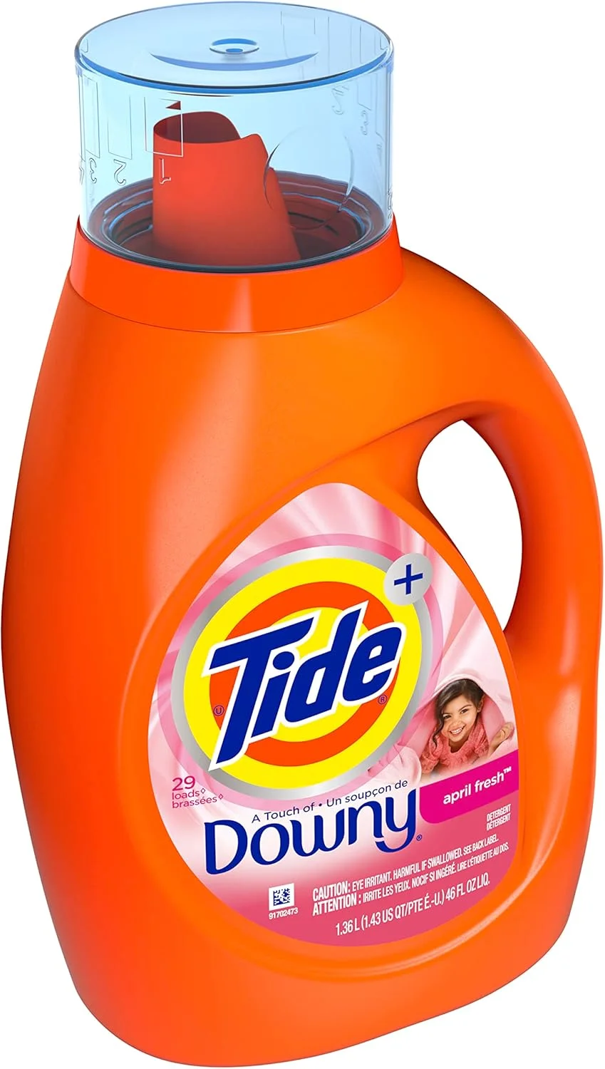 مایع لباسشویی تاید پلاس داونی، رایحه April Fresh، حجم 46 fl oz، مناسب برای 29 بار شستشو، 46 Fl Oz