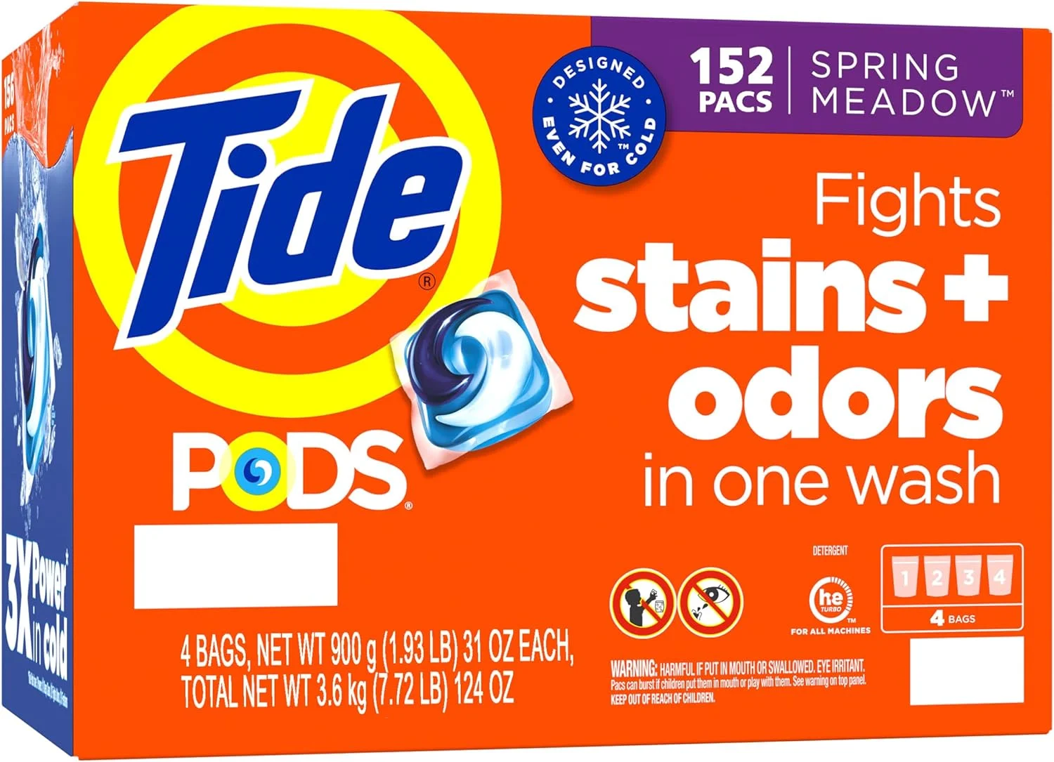 پودر لباسشویی کپسولی Tide PODS، رایحه Spring Meadow، 3 در 1، مناسب آب سرد، 152 عدد