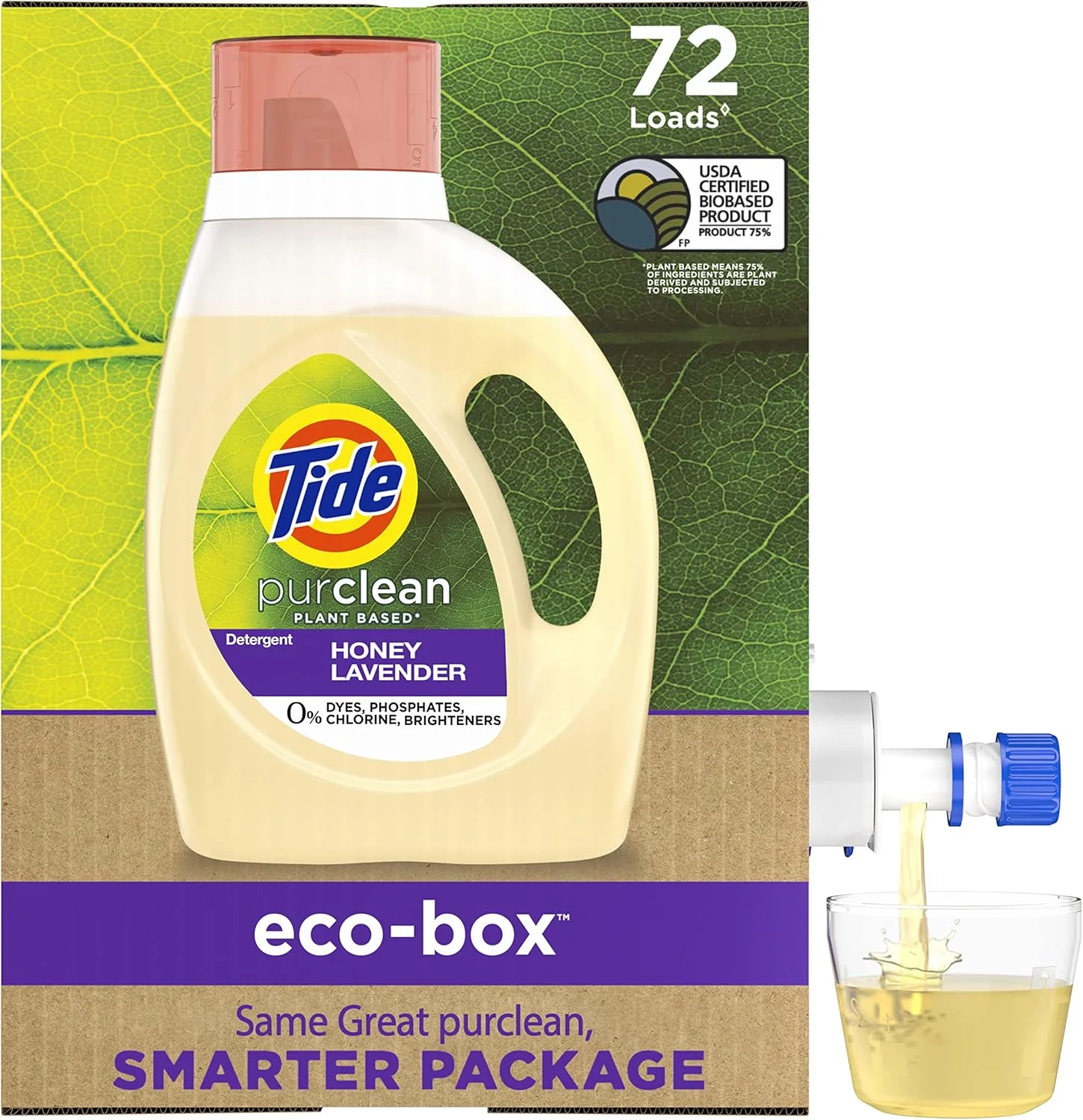 مایع لباسشویی طبیعی و گیاهی تاید Purclean، انتخاب ایمن EPA، جعبه اکو، فوق العاده غلیظ، بازدهی بالا (HE)، 72 بار شستشو