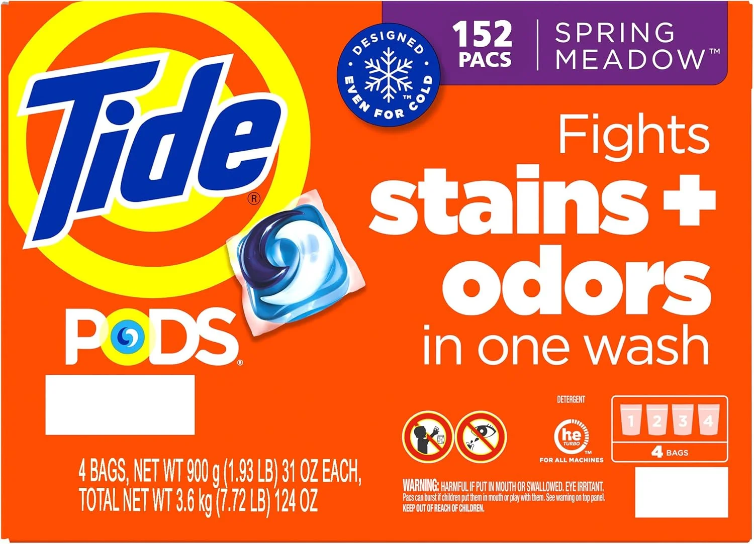 پودر لباسشویی کپسولی Tide PODS، رایحه Spring Meadow، 3 در 1، مناسب آب سرد، 152 عدد