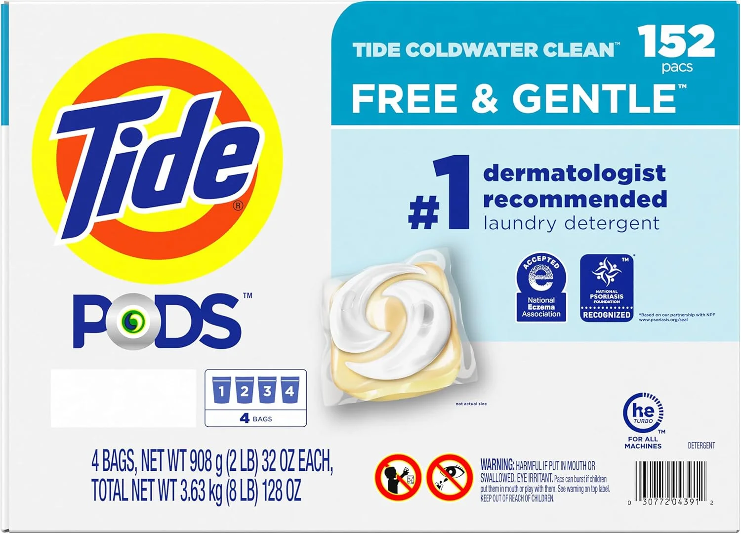پودر لباسشویی کپسولی Tide PODS، بدون عطر و ملایم، 152 عددی