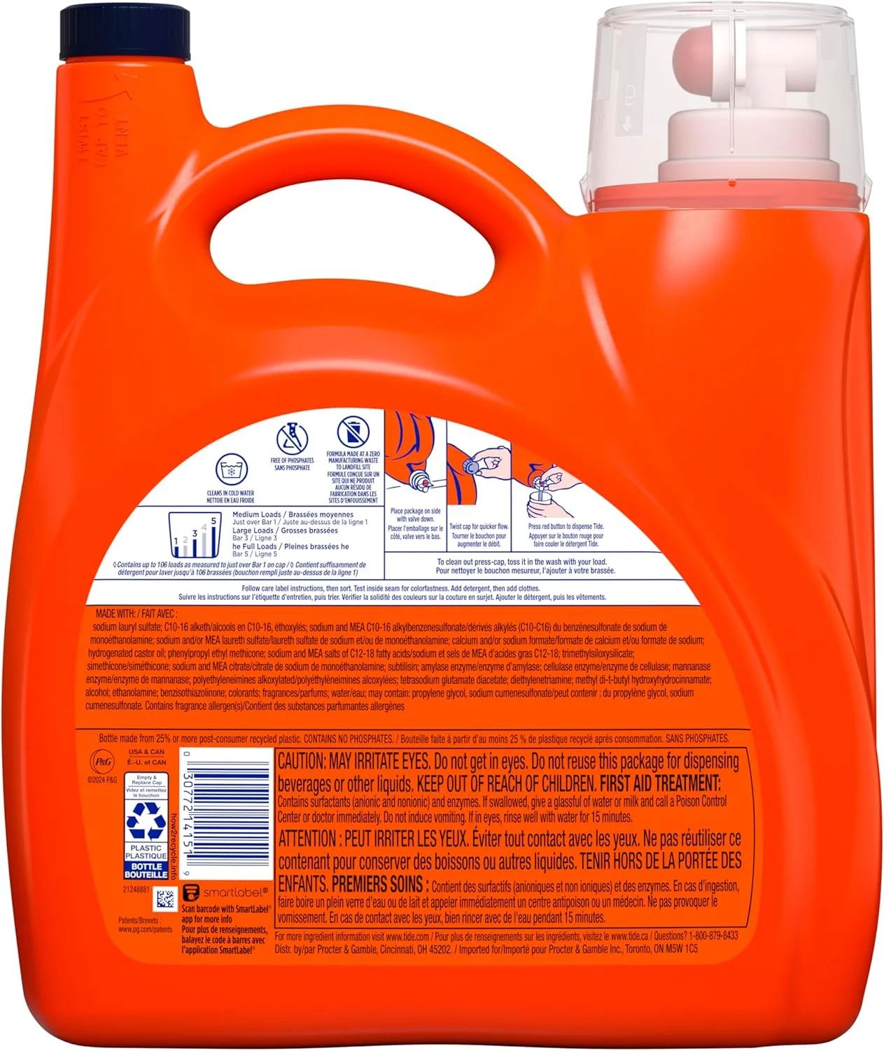 مایع لباسشویی تاید پلاس Febreze Freshness HE Turbo Clean، سازگار با HE، رایحه بهاری و تجدید، 106 بار شستشو، 149 fl oz