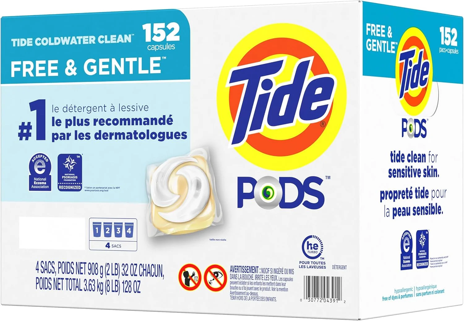 پودر لباسشویی کپسولی Tide PODS، بدون عطر و ملایم، 152 عددی