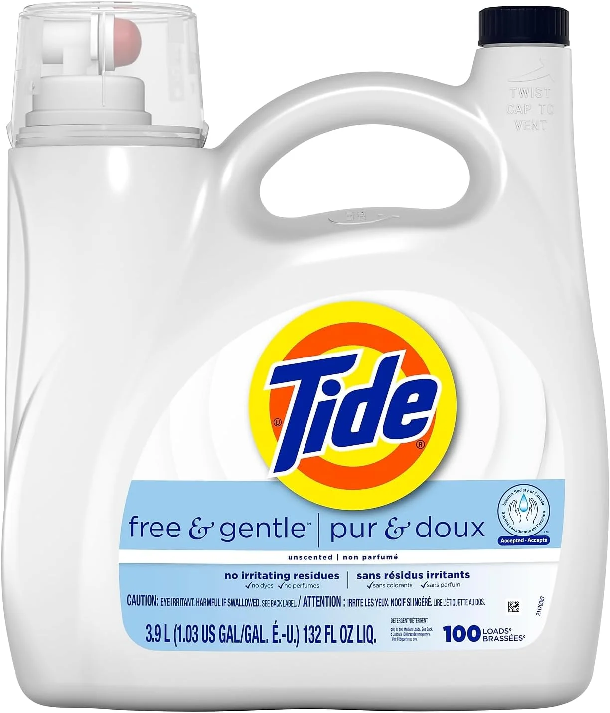 مایع لباسشویی بدون عطر و ملایم Tide، 107 بار شستشو، 4.56 لیتر، سازگار با HE