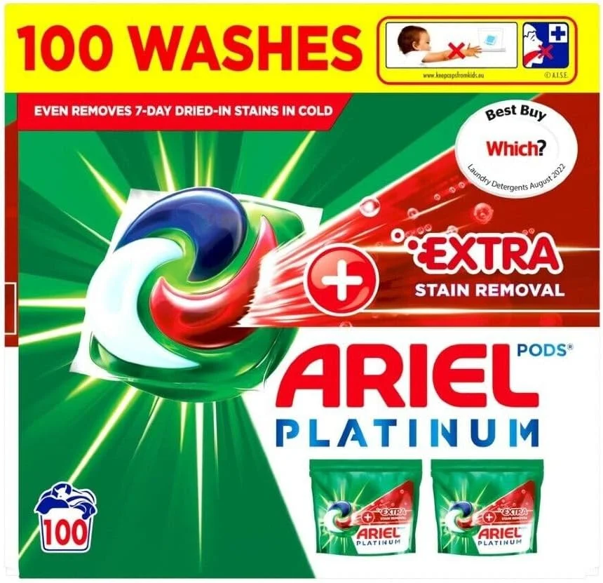 کپسول ماشین لباسشویی آریل پلاتینیوم 100 عددی 2320 گرمی + قدرت لکه بری فوق العاده