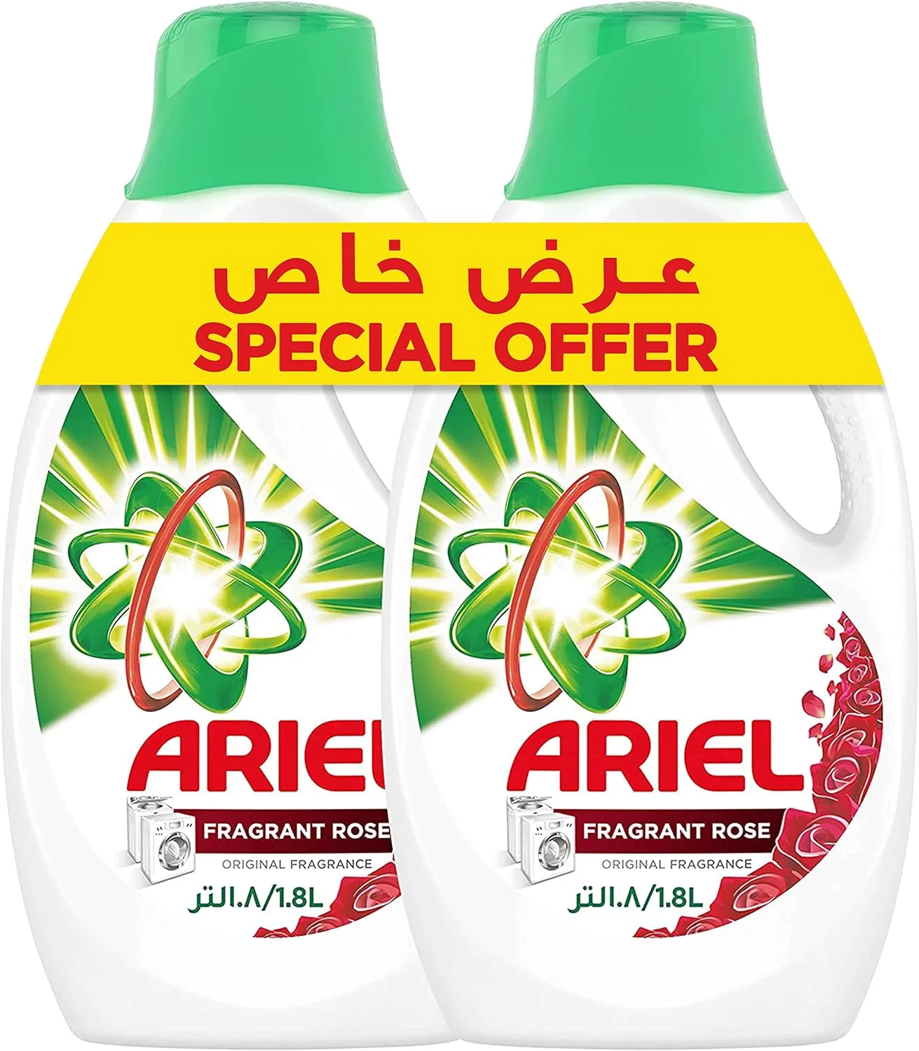 ژل شوینده لباسشویی اتوماتیک آریل با رایحه گل رز، 1.8 لیتر، بسته دوتایی