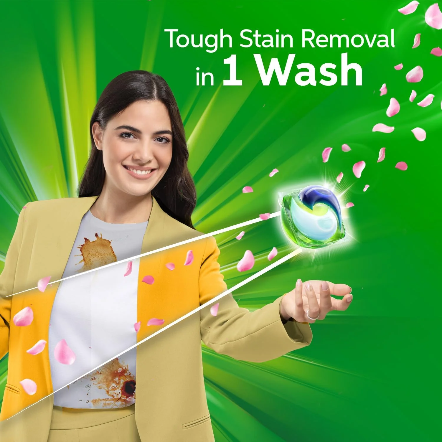 کپسول های لباسشویی آریل مدل Floral Breeze All-in-1، تعداد 15 عدد، تمیز کننده، لکه بر و درخشان کننده، بسته دوتایی