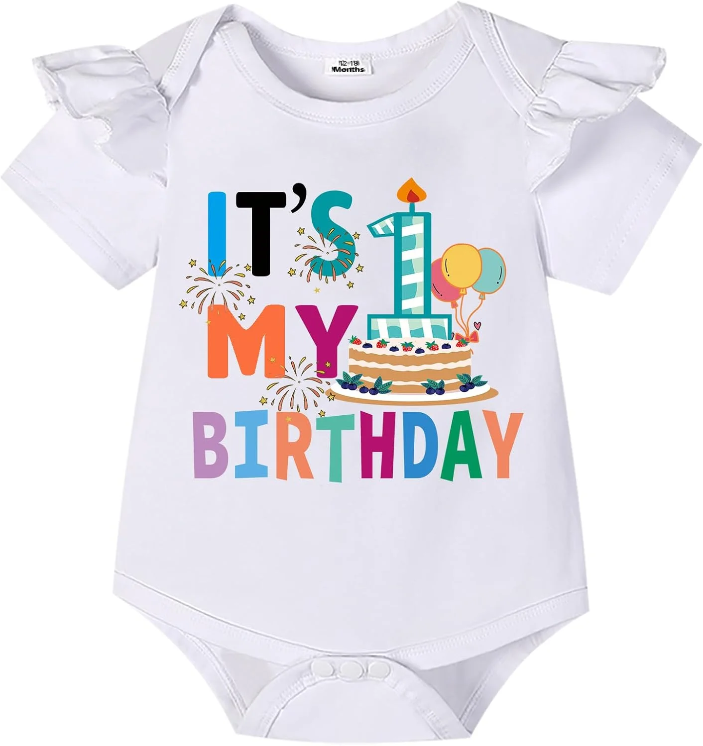 لباس بادی دخترانه Wosixima "اولین تولدم مبارک"، لباس نوزادی برای جشن تولد یک سالگی، آستین کوتاه