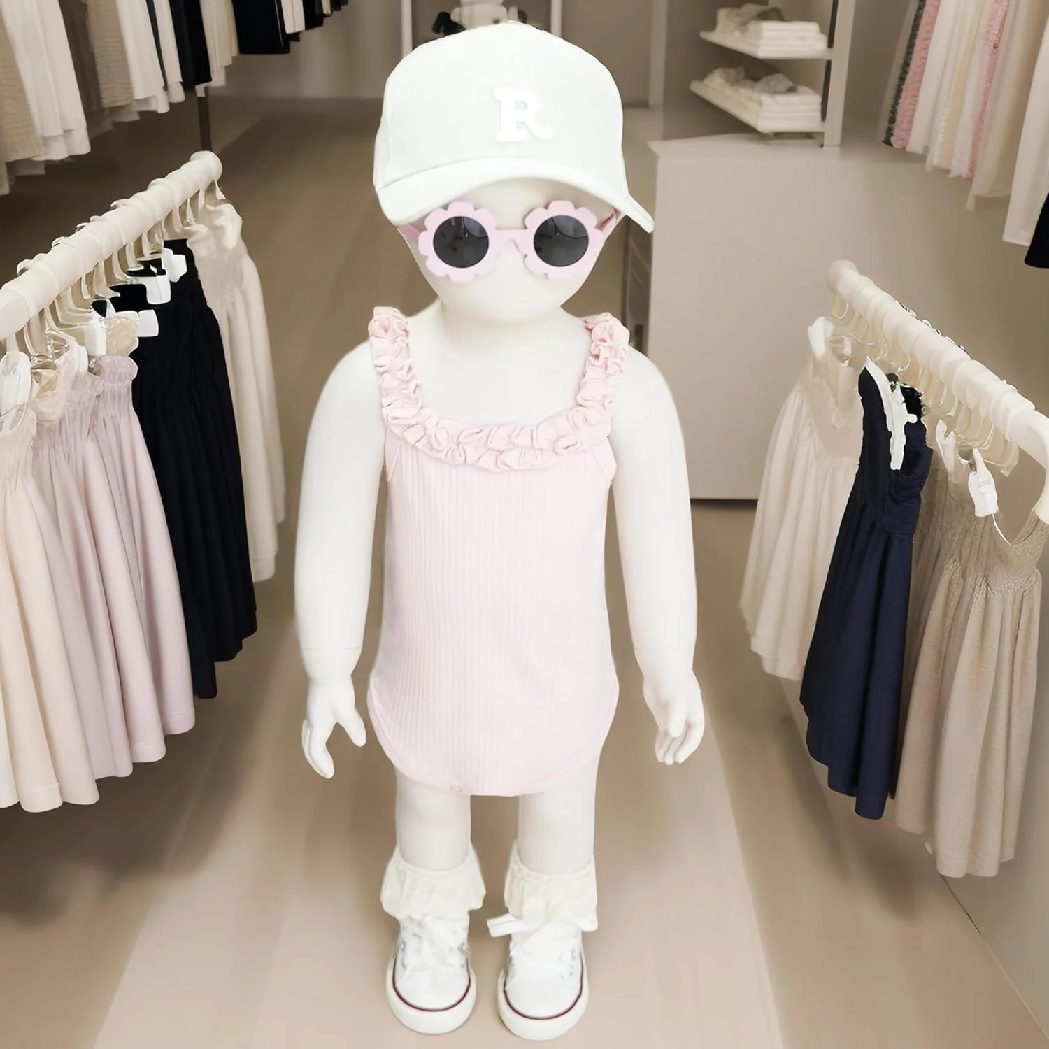 Y·J لباس زیر دکمه دار نخی بدون آستین با کیفیت برای نوزاد دختر، سرشانه های چین دار Y·J لباس زیر دکمه دار نخی بدون آستین با کیفیت برای نوزاد دختر، سرشانه های چین دار