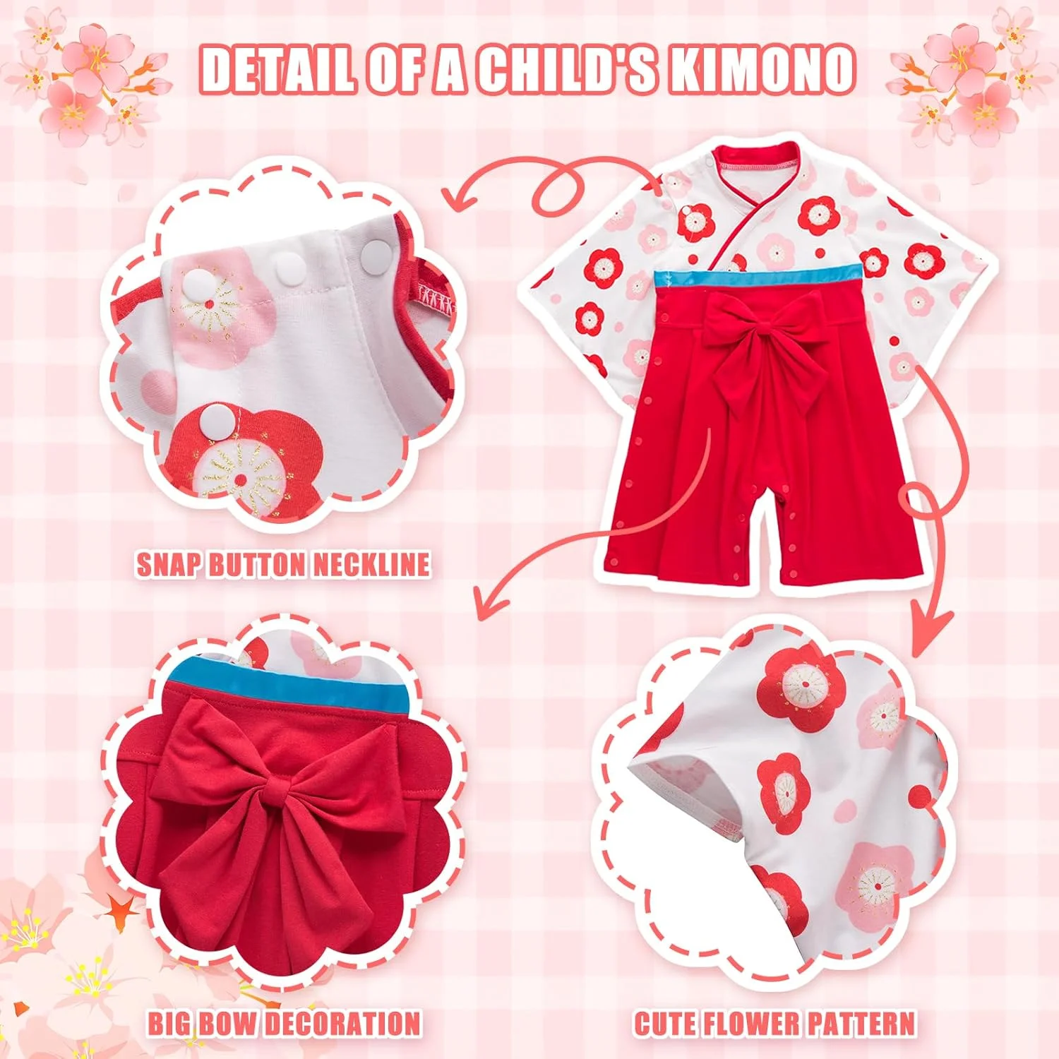 لباس سرهمی کیمونویی نوزادی YOOCHUENG، آستین بلند، کیمونوی ژاپنی، لباس یکسره پنبه ای برای نوزادان پسر و دختر به همراه 2 جفت جوراب