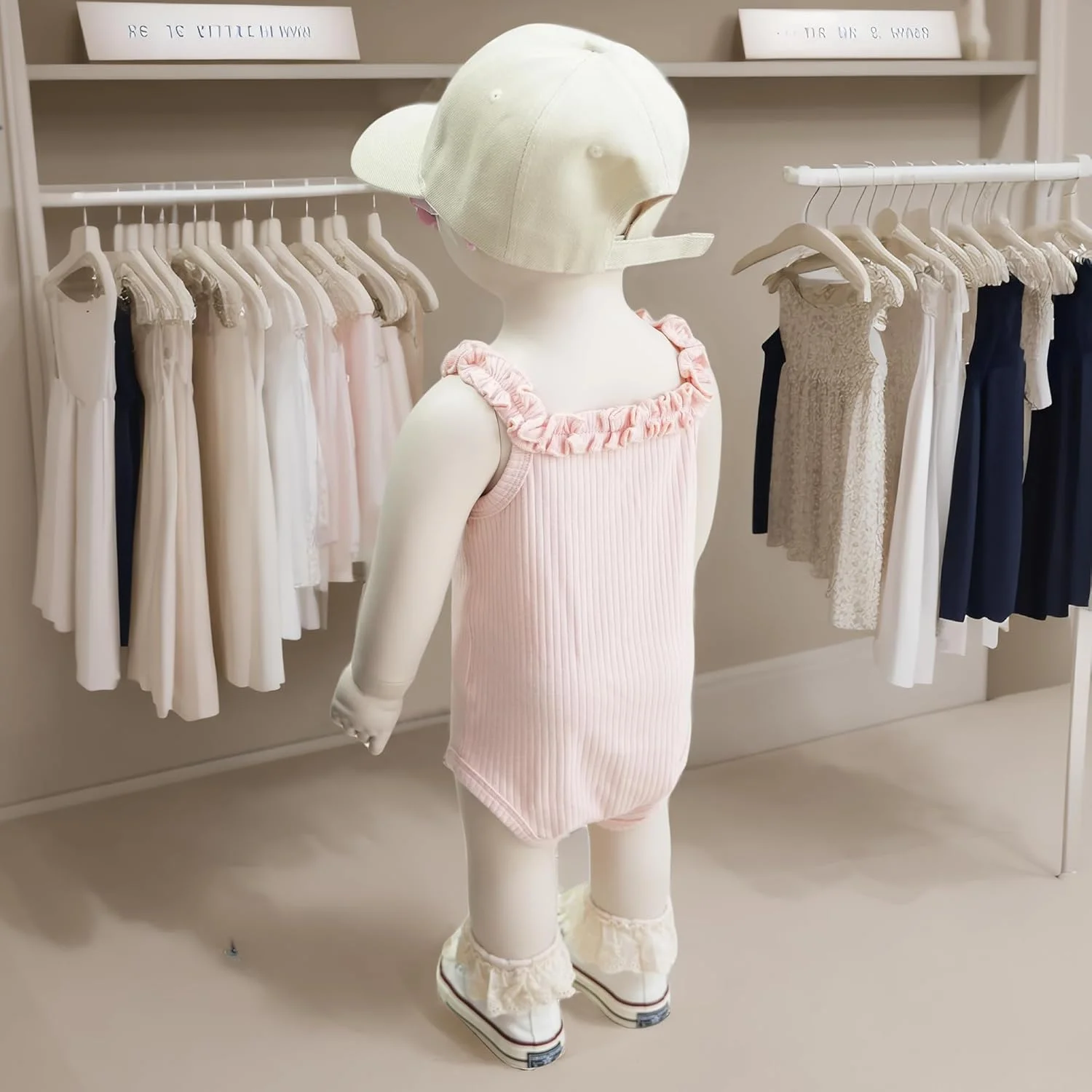 Y·J لباس زیر دکمه دار نخی بدون آستین با کیفیت برای نوزاد دختر، سرشانه های چین دار Y·J لباس زیر دکمه دار نخی بدون آستین با کیفیت برای نوزاد دختر، سرشانه های چین دار