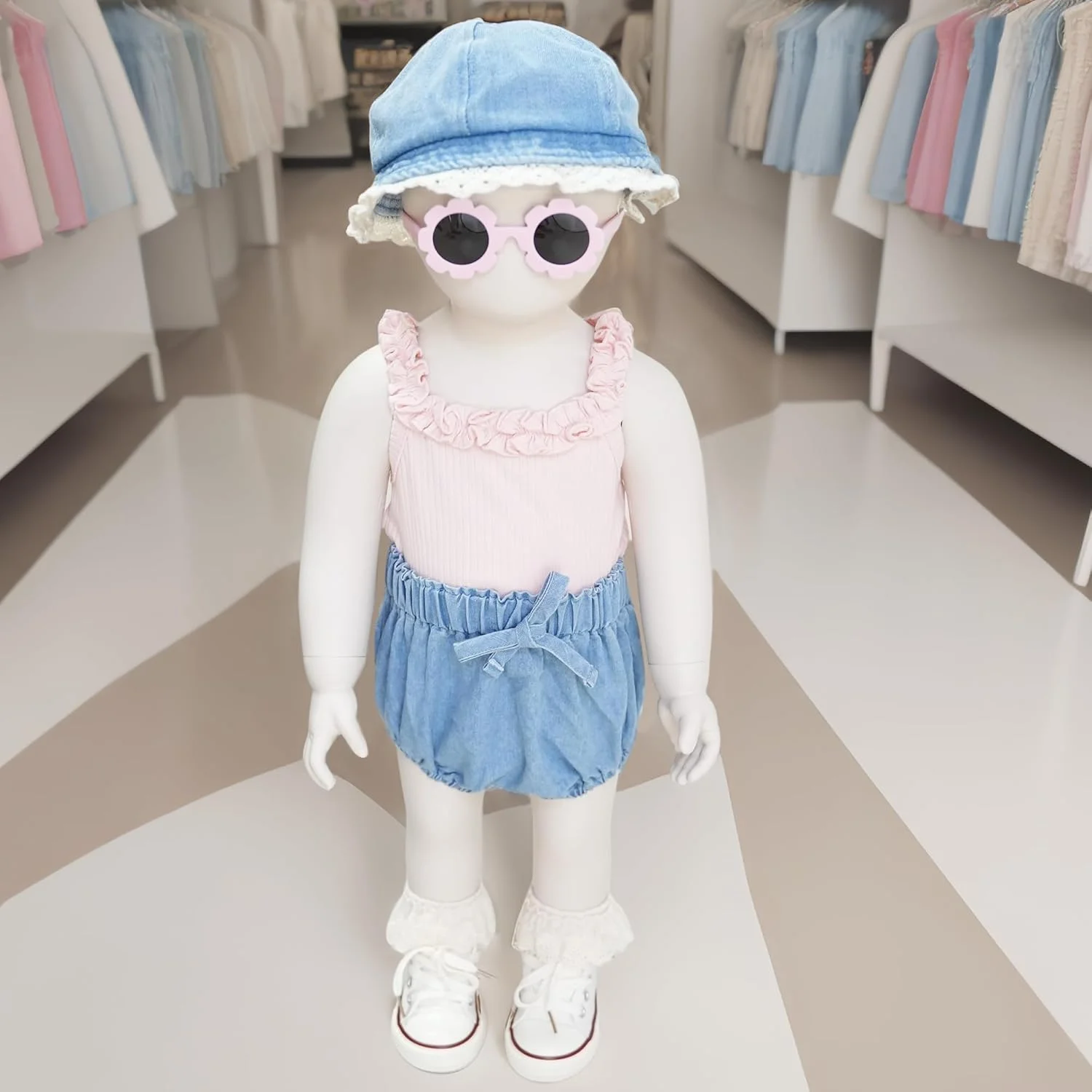 Y·J لباس زیر دکمه دار نخی بدون آستین با کیفیت برای نوزاد دختر، سرشانه های چین دار Y·J لباس زیر دکمه دار نخی بدون آستین با کیفیت برای نوزاد دختر، سرشانه های چین دار