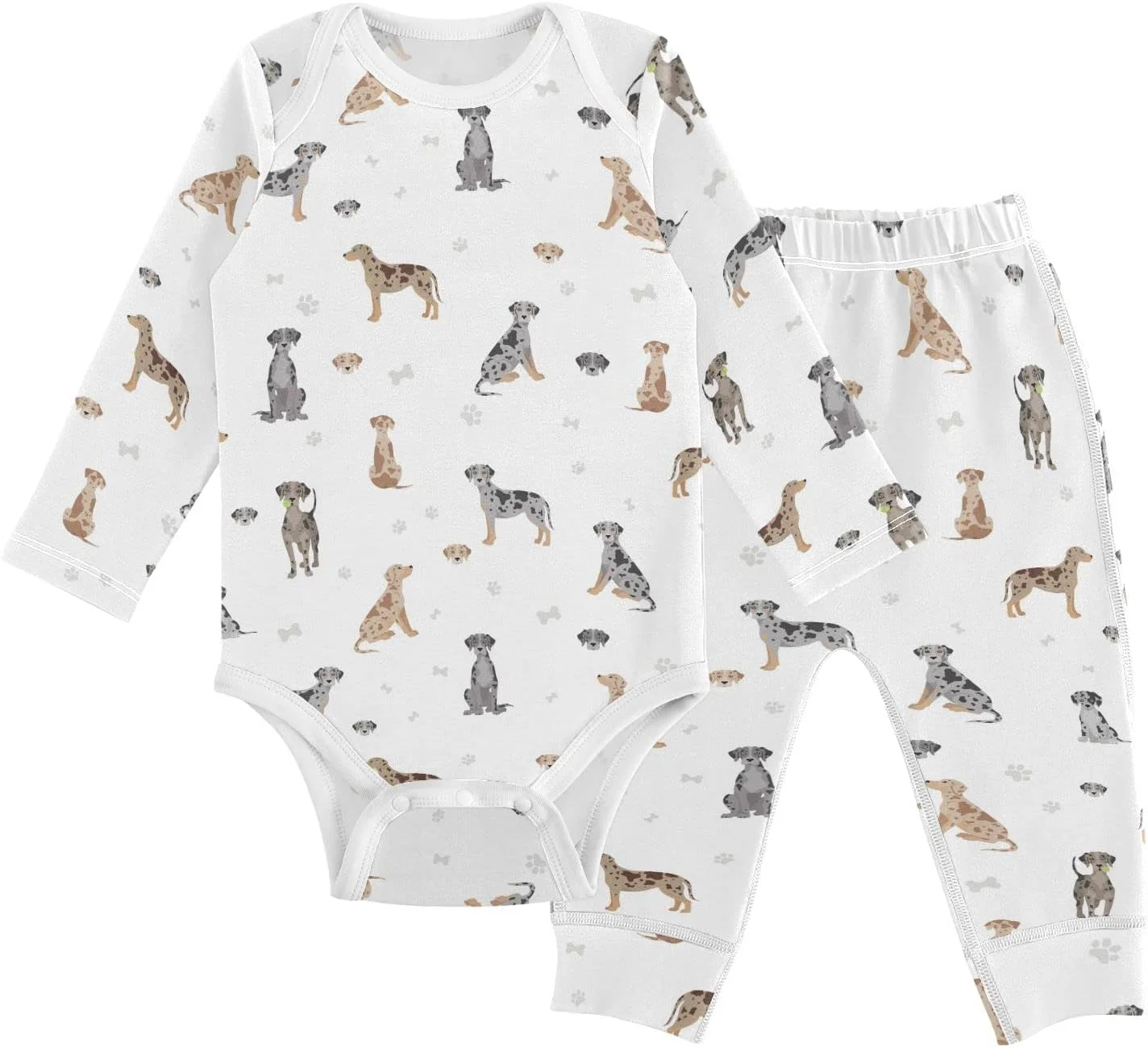 ست بادی و شلوار نوزادی vvfelixl طرح سگ پلنگی کاتااولا آستین بلند مناسب نوزادان پسر و دختر 6-9 ماهه
