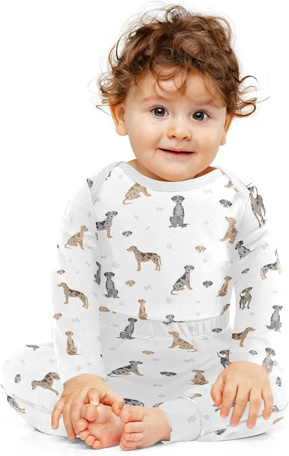 ست بادی و شلوار نوزادی vvfelixl طرح سگ پلنگی کاتااولا آستین بلند مناسب نوزادان پسر و دختر 6-9 ماهه
