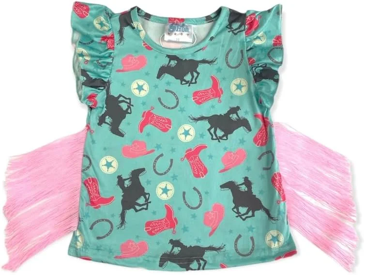 پیراهن دخترانه فیروزه ای گاوچران شی بیبی با ریشه