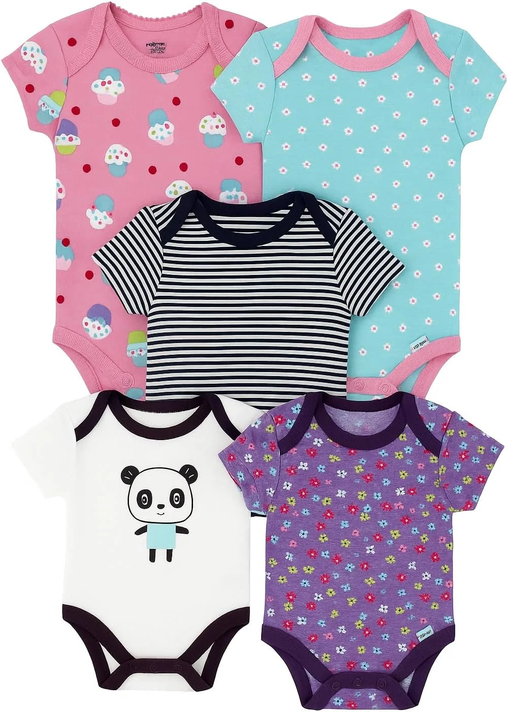 بادی/رامپر/تاپ نخی 100% دخترانه تادی بادی، بسته 5 عددی بادی - طرح یونیکورن، 0-3 ماه