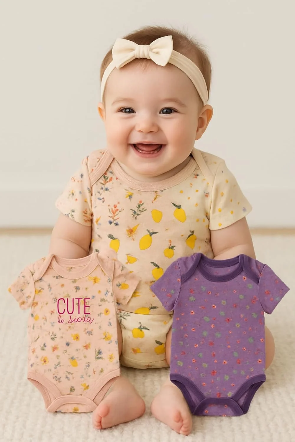 بادی/رامپر/تاپ نخی 100% دخترانه تادی بادی، بسته 5 عددی بادی - طرح یونیکورن، 0-3 ماه