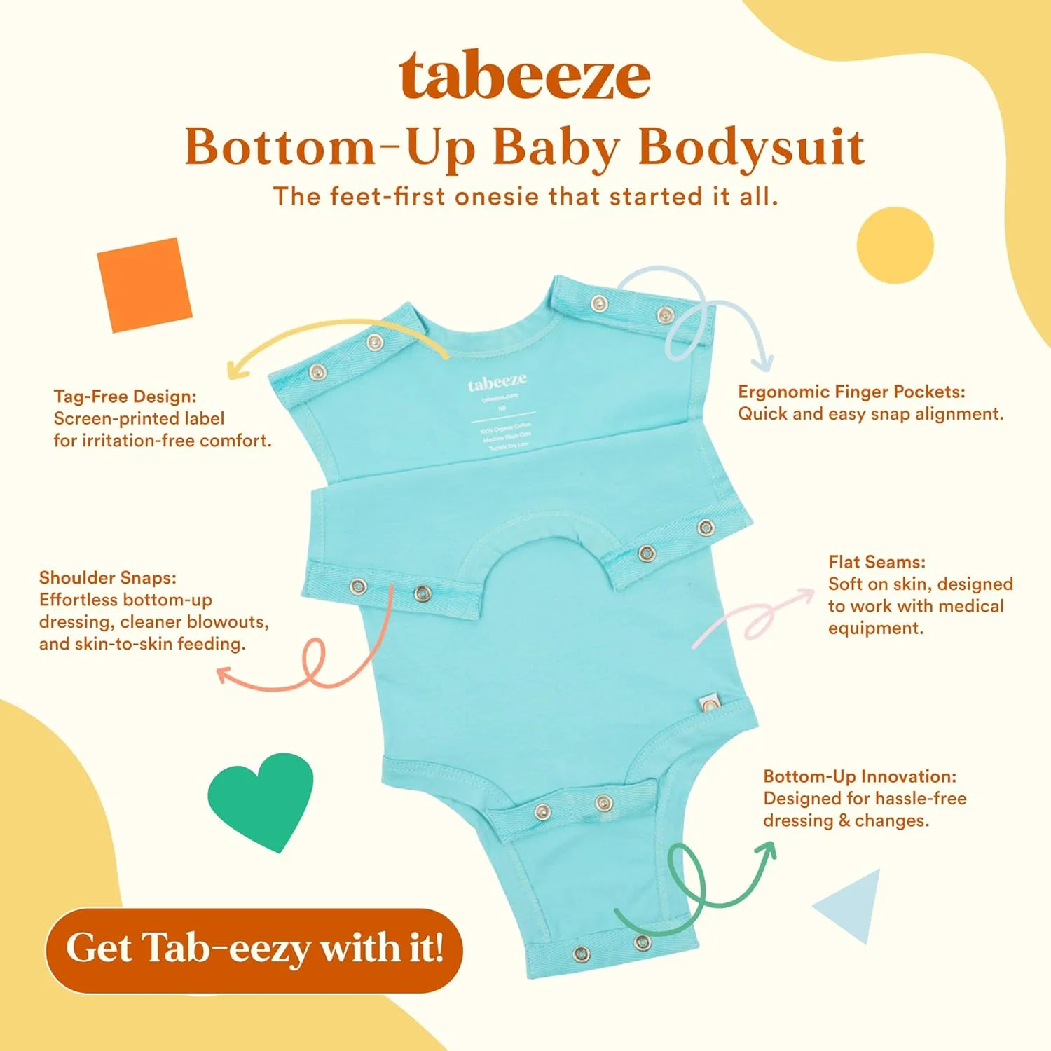 بادی زیر دکمه دار نوزادی Tabeeze، لباس یکسره با دکمه های بالایی، همانطور که در Shark Tank دیده شد، 100% پنبه ارگانیک GOTS، لباس پسرانه/دخترانه