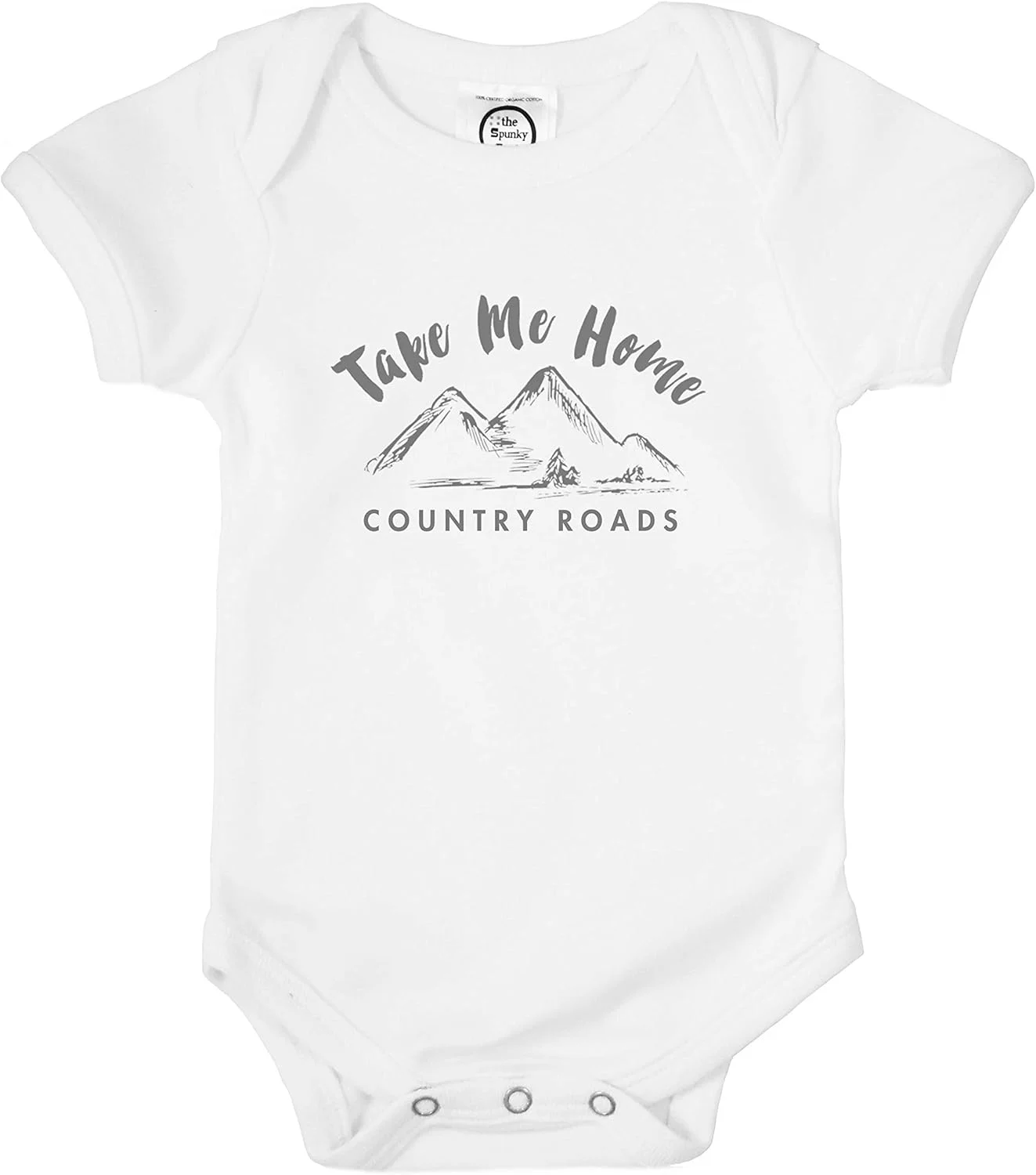 بادی نوزادی آستین کوتاه پنبه ارگانیک طرح Take Me Home Country Roads برند The Spunky Stork، سفید، سایز 12-18 ماه