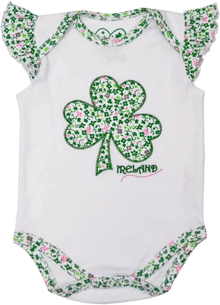 لباس زیر دکمه ای نوزادی سفید و سبز با طرح گل ایرلندی و شبدر لباس زیر دکمه ای نوزادی سفید و سبز با طرح گل ایرلندی و شبدر