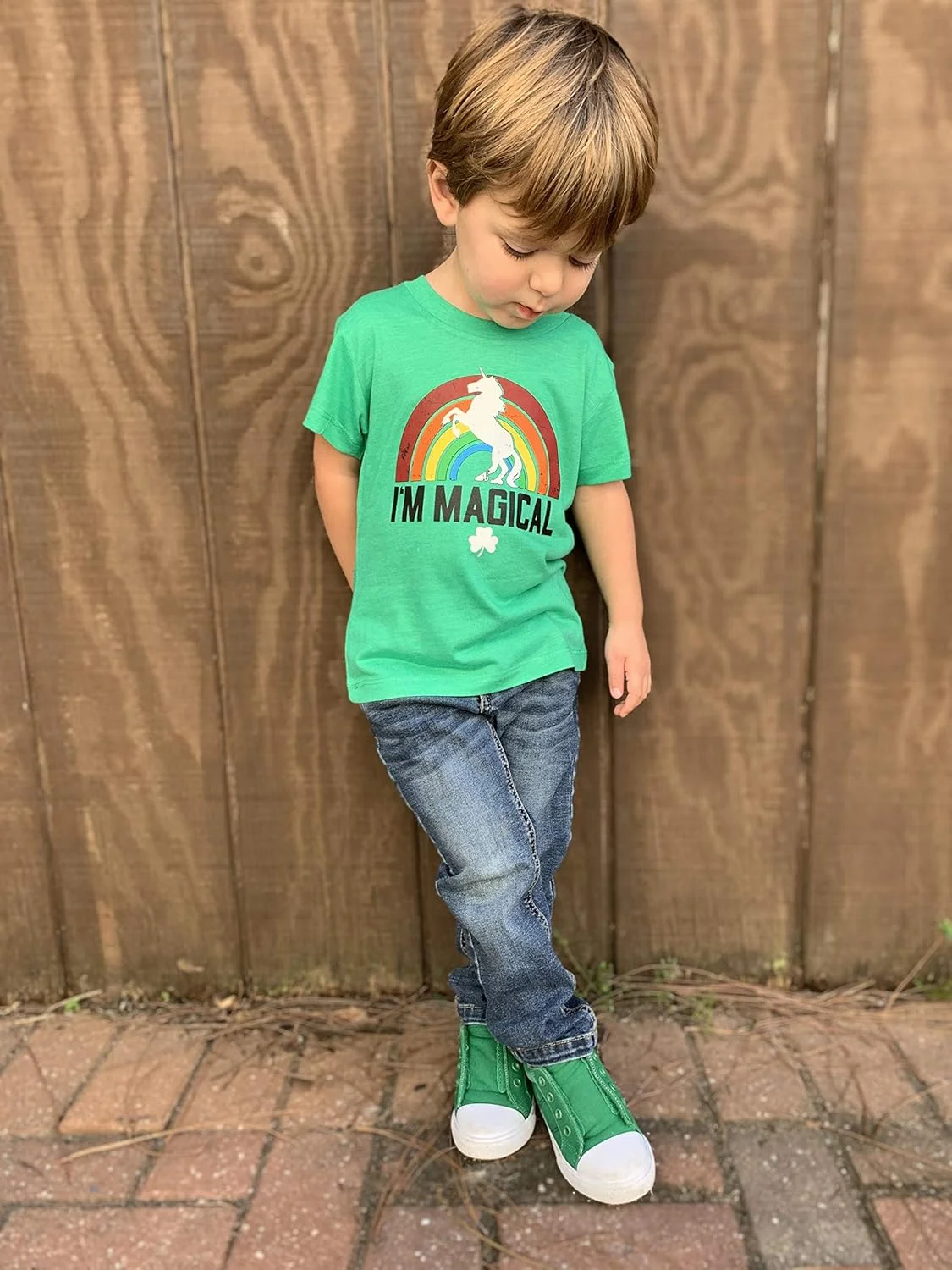 تی شرت، پیراهن، آستین سه ربع رگلان، رکابی و لباس یکسره بچه گانه، نوجوان و کودکانه روز سنت پاتریک طرح تک شاخ رنگین کمانی جادویی پسرانه/دخترانه