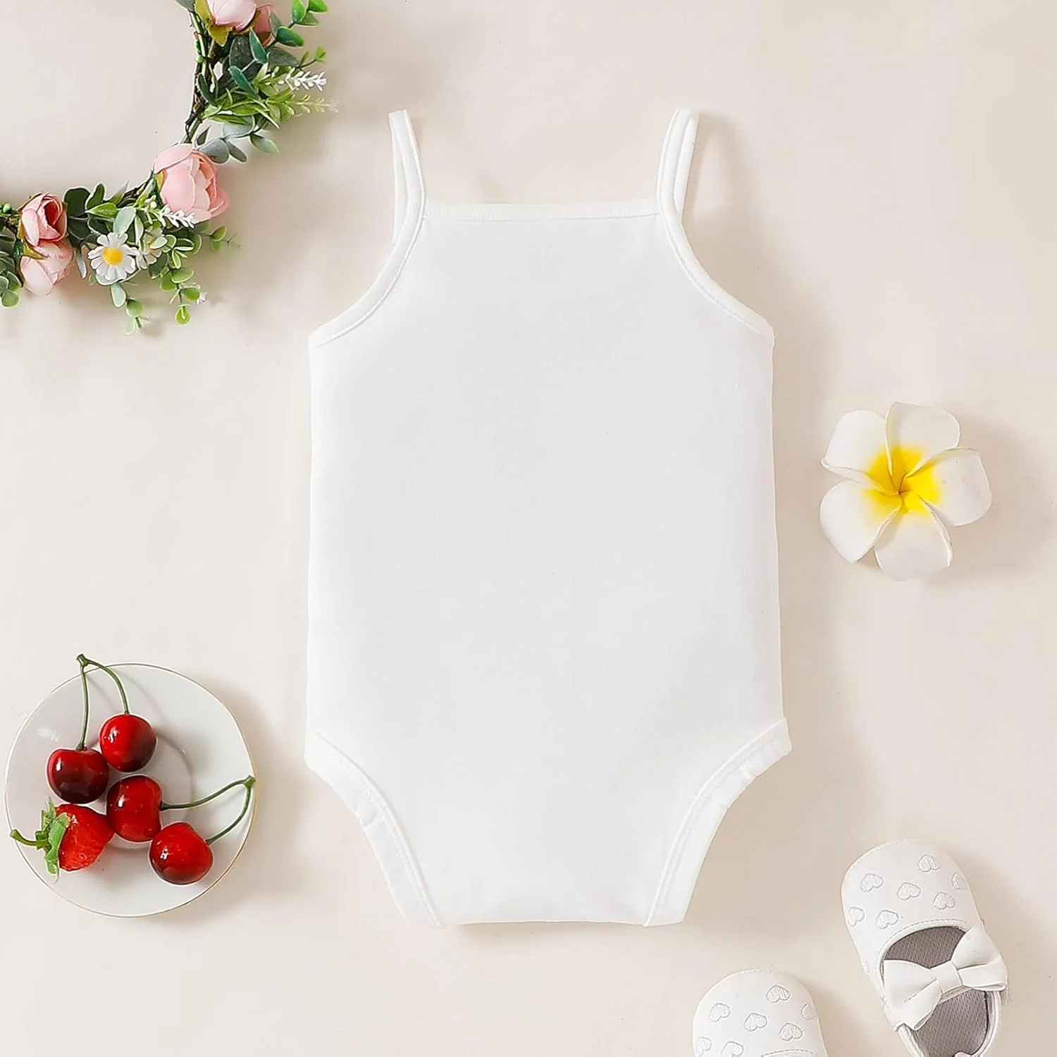 زیرپوش رکابی نوزادی دخترانه، لباس پنبه ای سفید، تاپ بندی نازک تابستانی زیرپوش رکابی نوزادی دخترانه، لباس پنبه ای سفید، تاپ بندی نازک تابستانی