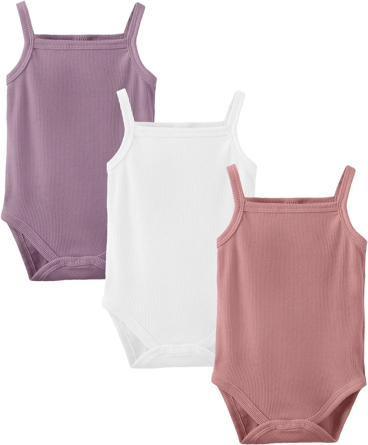 ست سه عددی زیرپوش رکابی نوزادی دخترانه OPAWO، لباس زیر نوزاد دنده ای با بند اسپاگتی مناسب تابستان، 0 تا 24 ماه