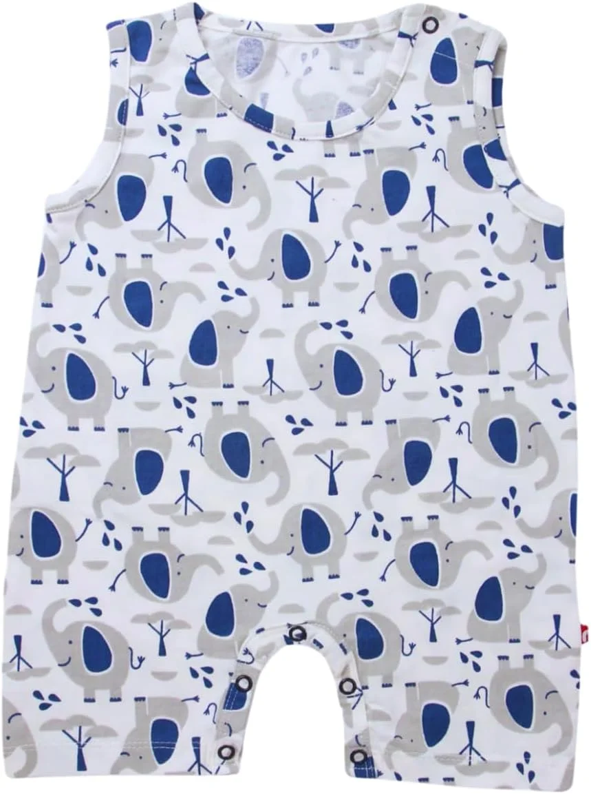 رامپر نیمه بدون آستین طرح دار نینو بامبینو 100% پنبه ارگانیک برای نوزاد (3-6 ماه، سفید) (0-3 ماه)