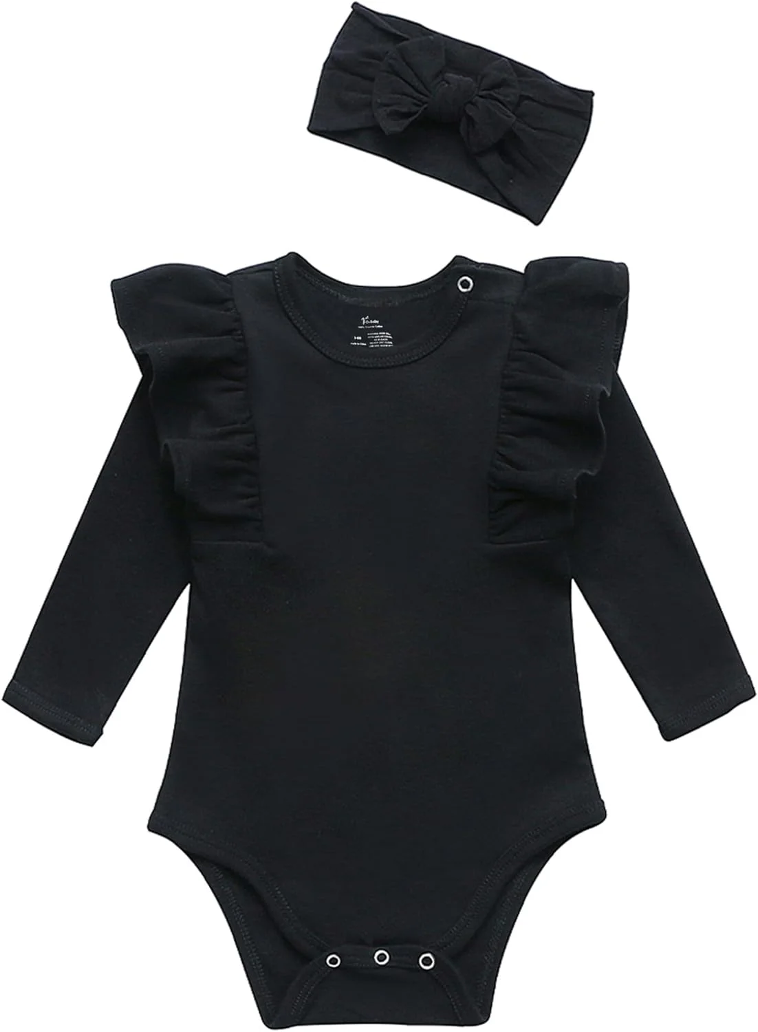 بادی آستین کوتاه/بلند نوزادی O2 BABY پنبه ارگانیک، لباس یکسره унисекс برای نوزاد، کودک نوپا، مشکی، 0-3 ماه