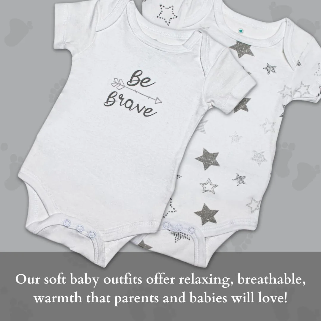 ست 5 عددی بادی آستین کوتاه نوزادی MiracleWear با رنگ ثابت، مناسب برای پسر، دختر و طرح های خنثی ست 5 عددی بادی آستین کوتاه نوزادی MiracleWear با رنگ ثابت، مناسب برای پسر، دختر و طرح های خنثی