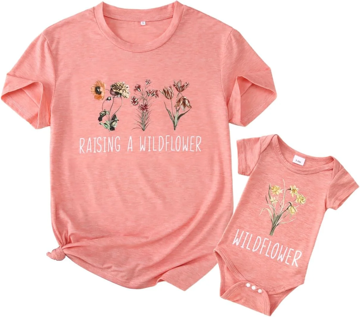 ست تی‌شرت مادر و دختر MODNTOGA با طرح گل وحشی، تی‌شرت مادرانه و بادی نوزادی، لباس ست روز مادر