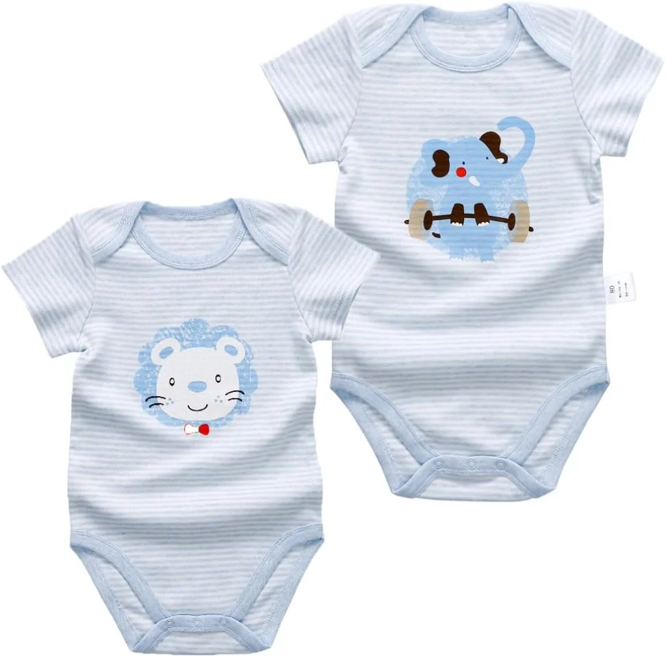 مانویکل لباس زیر دکمه ای آستین کوتاه نخی 2 عددی دخترانه پسرانه، لباس زیر نوزادی یقه گرد آبی 3-6 ماه، 2 عدد آبی، 3-6 ماه