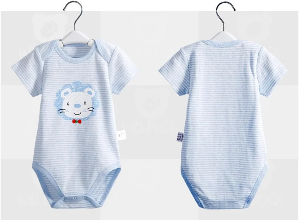 مانویکل لباس زیر دکمه ای آستین کوتاه نخی 2 عددی دخترانه پسرانه، لباس زیر نوزادی یقه گرد آبی 3-6 ماه، 2 عدد آبی، 3-6 ماه