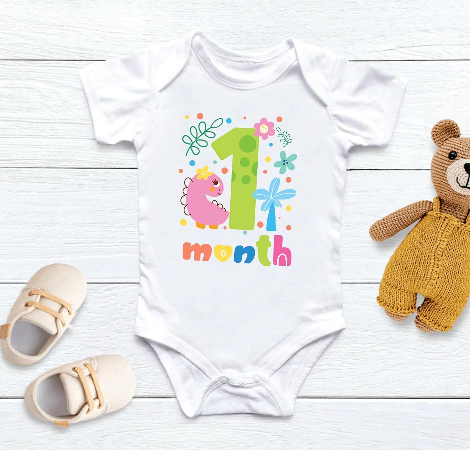 رامپر نوزادی یک ماهگی Lillypupp، لباس پنبه ای آستین کوتاه مناسب نوزاد دختر و پسر، لباس یک ماهگی برای عکس برداری