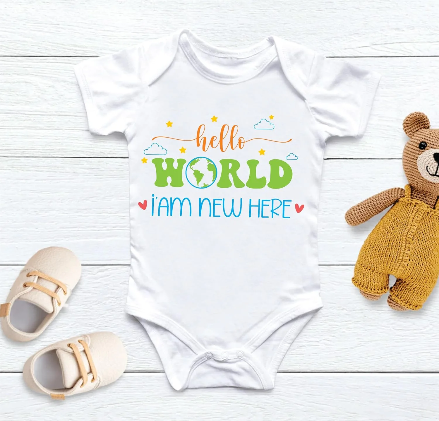 Lillypupp لباس سرهمی نوزادی طرح "Hello world im new here"، ساخته شده از پنبه خالص، مناسب برای نوزادان دختر و پسر