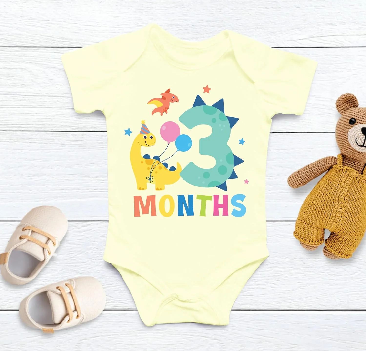 لباس سرهمی نوزادی پنبه ای طرح ماهگرد سه ماهگی Lillypupp، مناسب برای عکس برداری