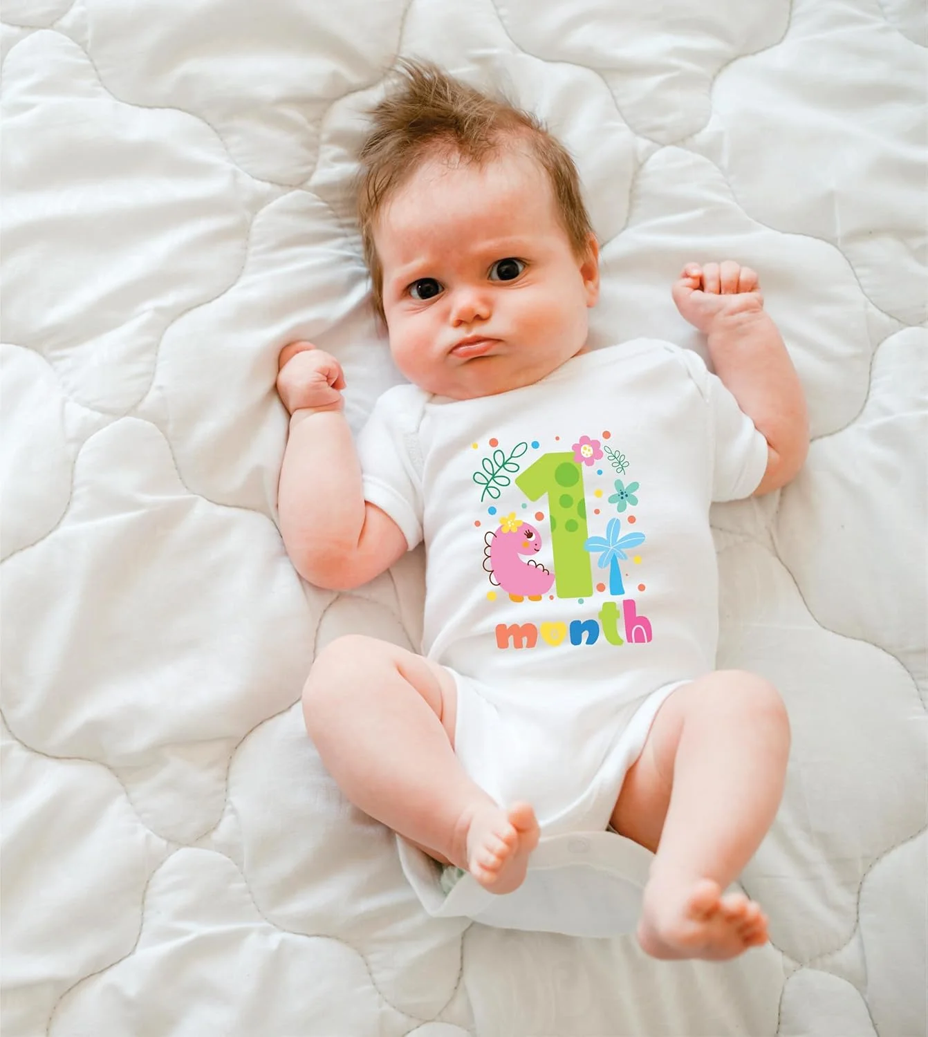 رامپر نوزادی یک ماهگی Lillypupp، لباس پنبه ای آستین کوتاه مناسب نوزاد دختر و پسر، لباس یک ماهگی برای عکس برداری
