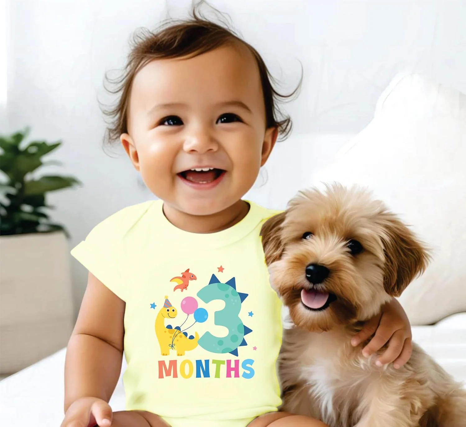 لباس سرهمی نوزادی پنبه ای طرح ماهگرد سه ماهگی Lillypupp، مناسب برای عکس برداری