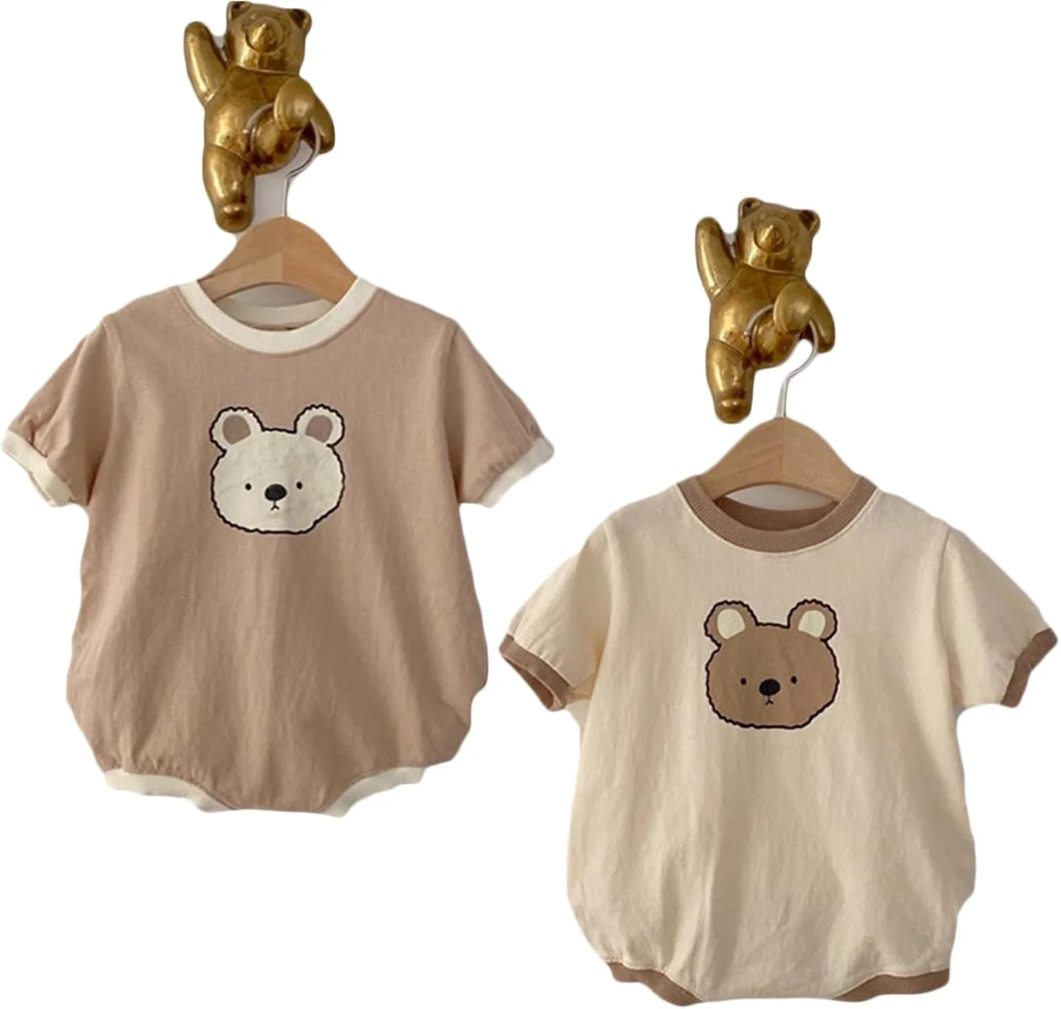 لباس سرهمی آستین کوتاه طرح خرس، لباس پنبه ای نوزادی، تاپ یقه گرد، لباس یک تکه نوزاد لباس سرهمی آستین کوتاه طرح خرس، لباس پنبه ای نوزادی، تاپ یقه گرد، لباس یک تکه نوزاد