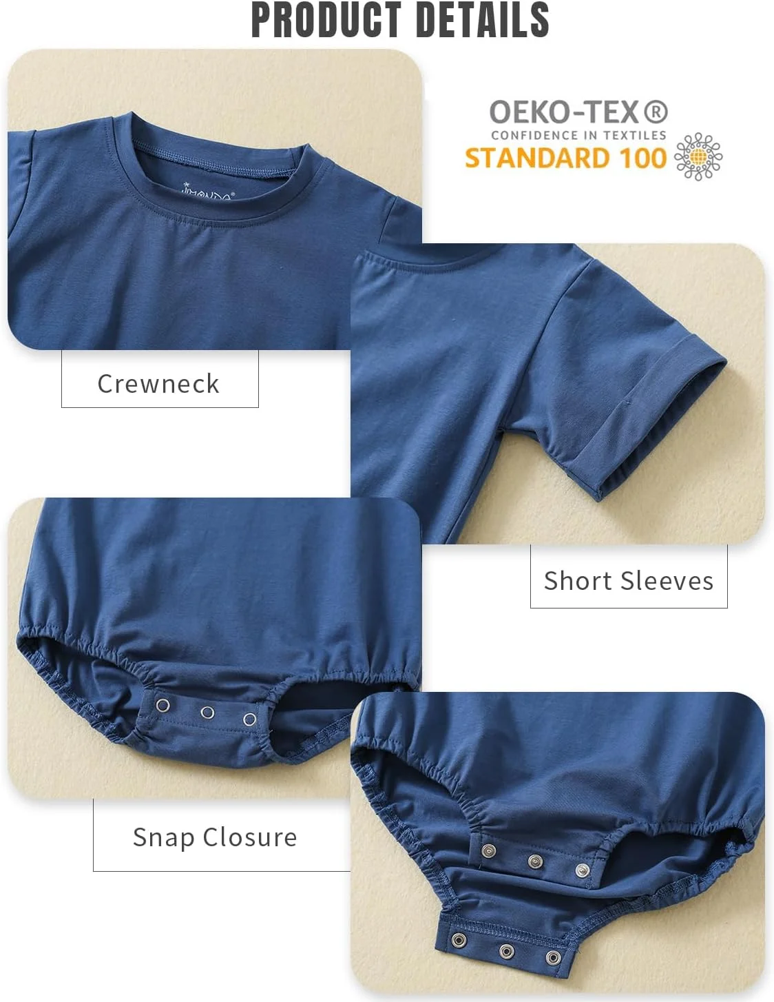 لباس سرهمی حباب دار نوزادی Jimonda، ست تی شرت رنگ ثابت پسرانه دخترانه، آستین کوتاه، بادی پنبه ارگانیک 2 تکه