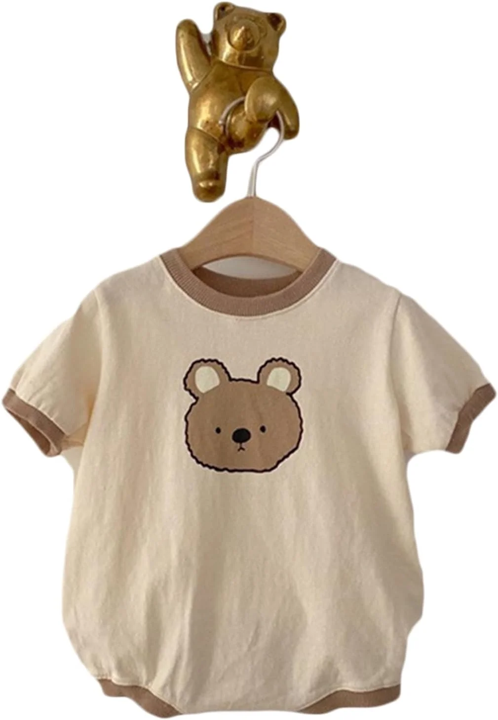 لباس سرهمی آستین کوتاه طرح خرس، لباس پنبه ای نوزادی، تاپ یقه گرد، لباس یک تکه نوزاد لباس سرهمی آستین کوتاه طرح خرس، لباس پنبه ای نوزادی، تاپ یقه گرد، لباس یک تکه نوزاد