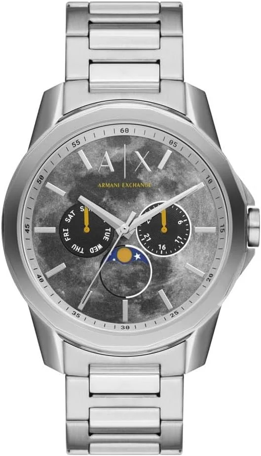 ساعت مچی مردانه آرمانی اکسچنج مدل Moonphase Multifunktion، حداقل 50% استیل بازیافتی، سایز قاب 44 میلی متر