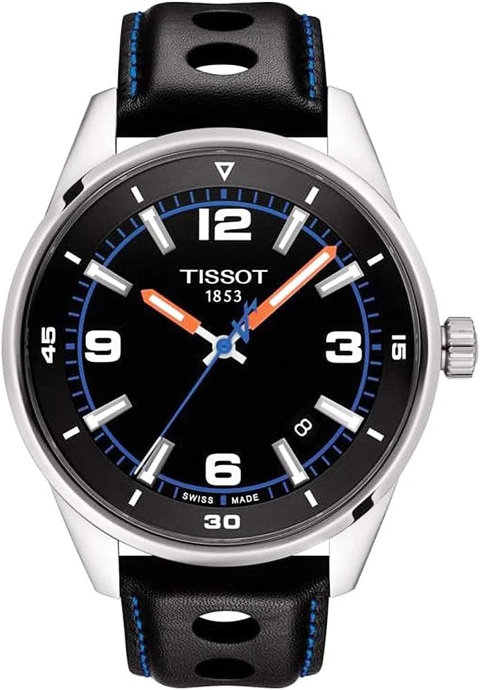 ساعت مچی مردانه تیسوت Alpine On Board با قاب استیل ضد زنگ 316L، موتور کوارتز سوئیسی، مشکی، چرم، 22 (T1236101605700)